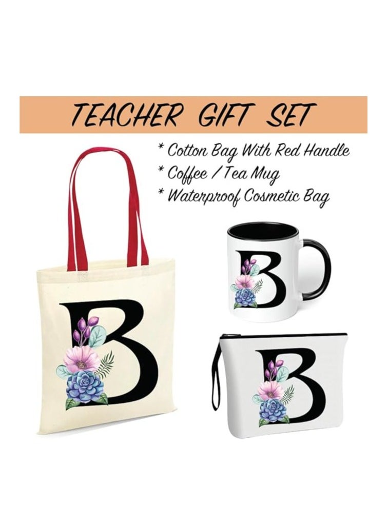PRINTSHOP4ME Initial Letters Canvas Cotton Tote Bag With Red Handle and Cosmetic pouch for girls - Mug gifts - Pack of 3 Combo set -Giftset for wedding - Gifts for girls - Gift for friends  - Image 2