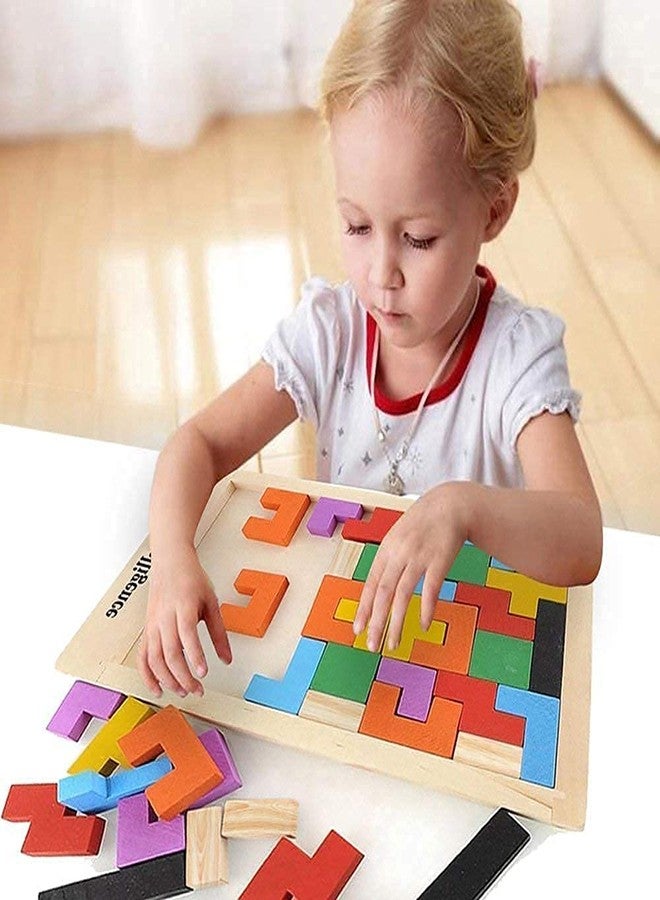 VIKINGS Wooden Tetris Puzzle Brain Teaser Toy Colorful Jigsaw Game Montessori Intelligence Educational Gift for Baby- Toddlers, Kids 2-6 Years Old Boys Girls - 40 Pcs, Multi Color - Image 3