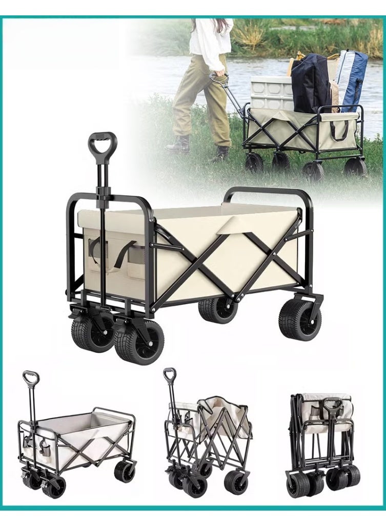 هوكور عربة قابلة للطي، عربة متعددة الاستخدامات، عربة شديدة التحمل قابلة للطي، عربة تسوق محمولة بعجلات، مقبض قابل للتعديل، عربية اطفال، عربة نزهة للحديقة ذات سعة كبيرة - Image 1