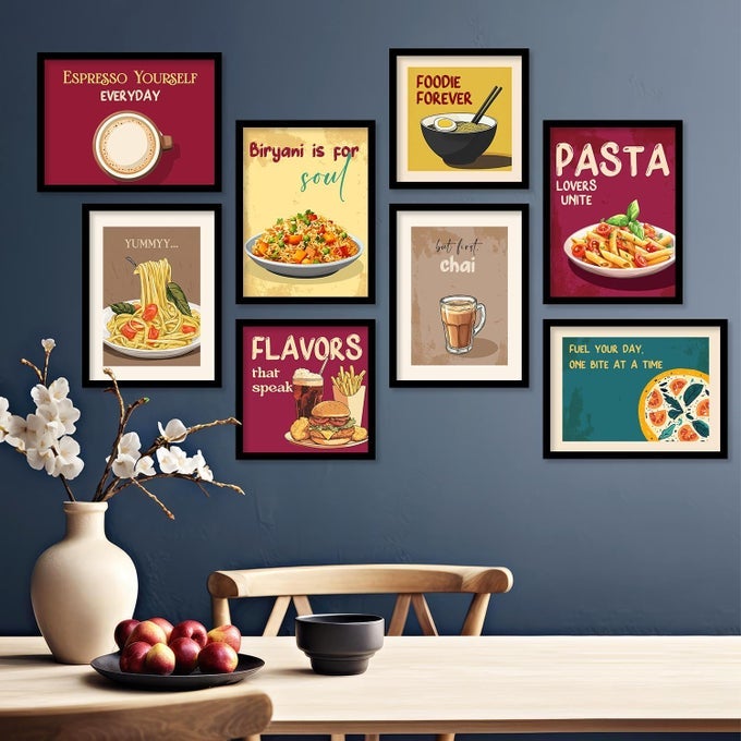 BAR LOUNGE RESTAURANT KITCHEN DECORATION ITEMS CAF WALL DCOR PREMIUM WALL ART RETRO THEME COOKING FOOD KITCHEN QUOTES WALL POSTER WITH FRAME SET OF 8 ART 3 SMALL 10X13 OR 10X10 INCH FRAMED