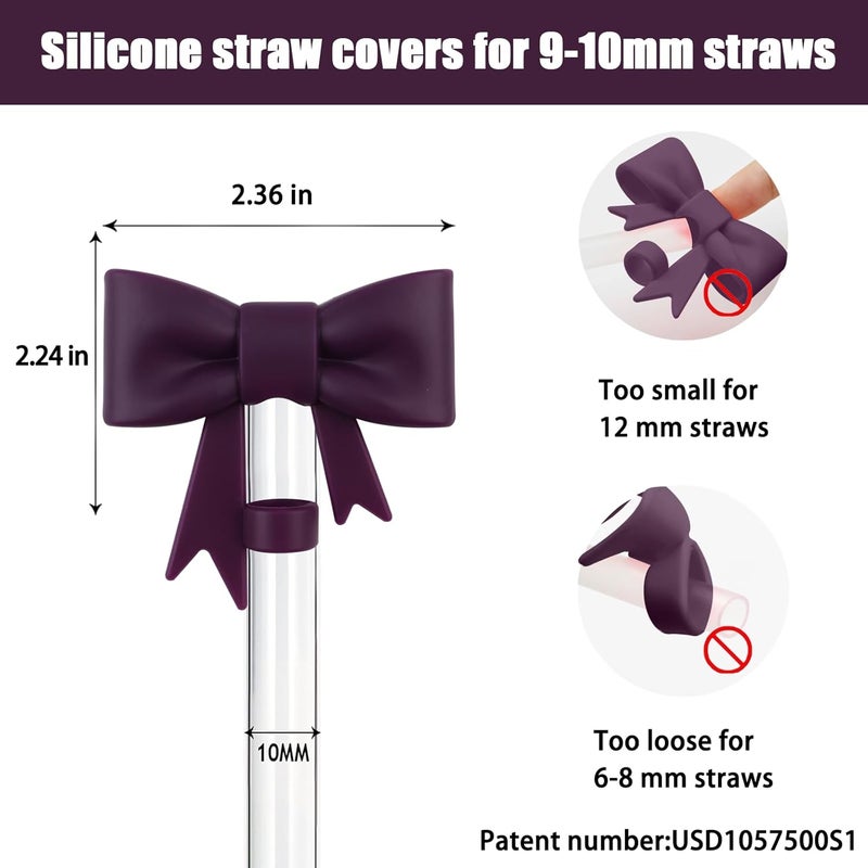 Hpebl 4Pcs Silicone Straw Toppers Covers for Stanley Cups 40/30oz 10mm(0.4in) Dust-Proof Bow Straw Covers Toppers Suitbale for Stanley Cup Accessories Reusable Straws Caps (Dark Purple) - Image 2