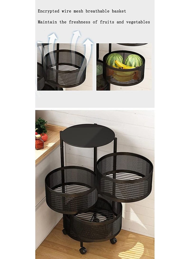 4 Layer Round Shape Kitchen Storage Rack Rotating Basket Cart For Vegetables And Fruits Rack Standing Shelf Units 4 Tier Black Colour - Image 2