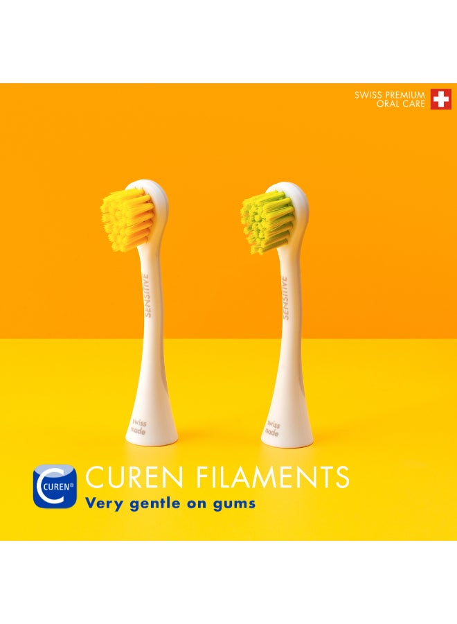 CURAPROX Hydrosonic Sensitive Brush Heads, Duo-Pack – New Ultra-Gentle Replacement Heads for Sonic Toothbrush, Yellow/Green - Image 4