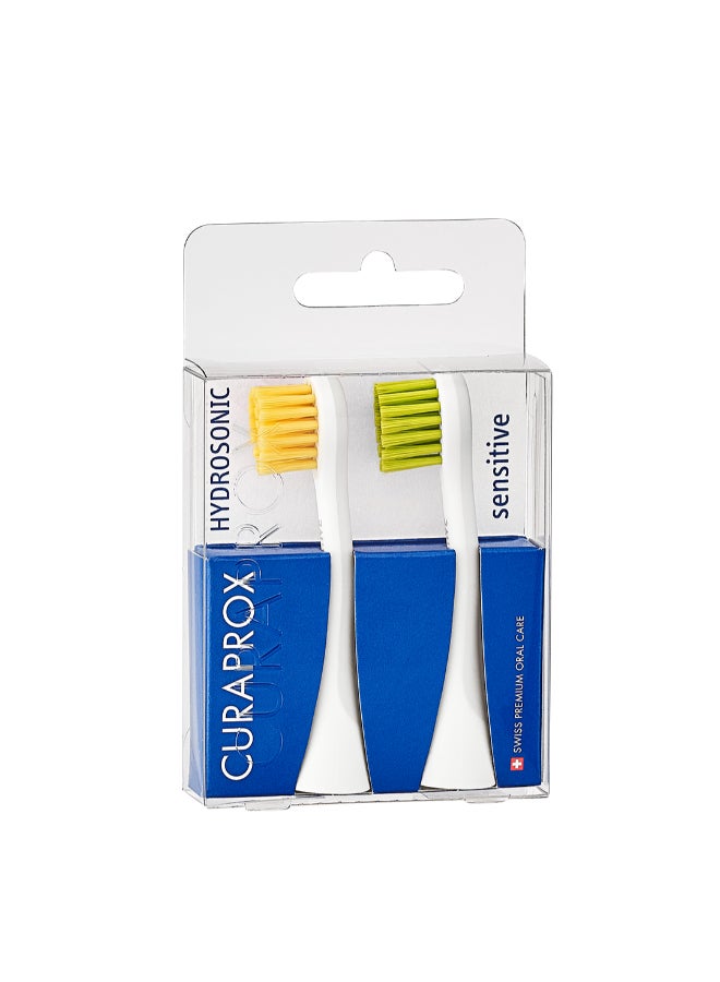 CURAPROX Hydrosonic Sensitive Brush Heads, Duo-Pack – New Ultra-Gentle Replacement Heads for Sonic Toothbrush, Yellow/Green - Image 1