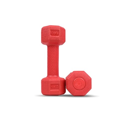 AIVIN Coregrip 1.0 PVC Dumbbells I Set of 2 (1kg Each) I Hexagonal No-Roll Design with Easy-Grip Coating I Professional Home Gym Equipment for Strength Training, Pilates & Aerobics (Red) - Image 1