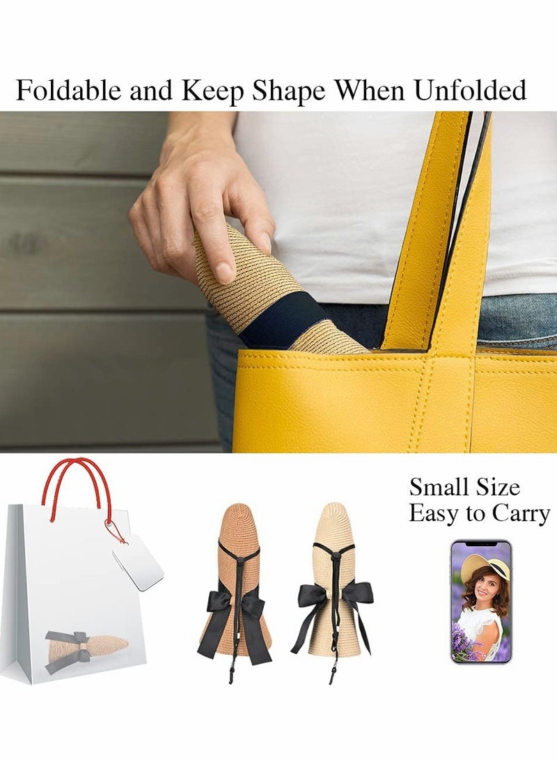 SOLARAE Women's Straw Sun Hat, All-Match Fashion Wide Brim Beach Hats, Foldable Fedora Bucket Hat - Image 3