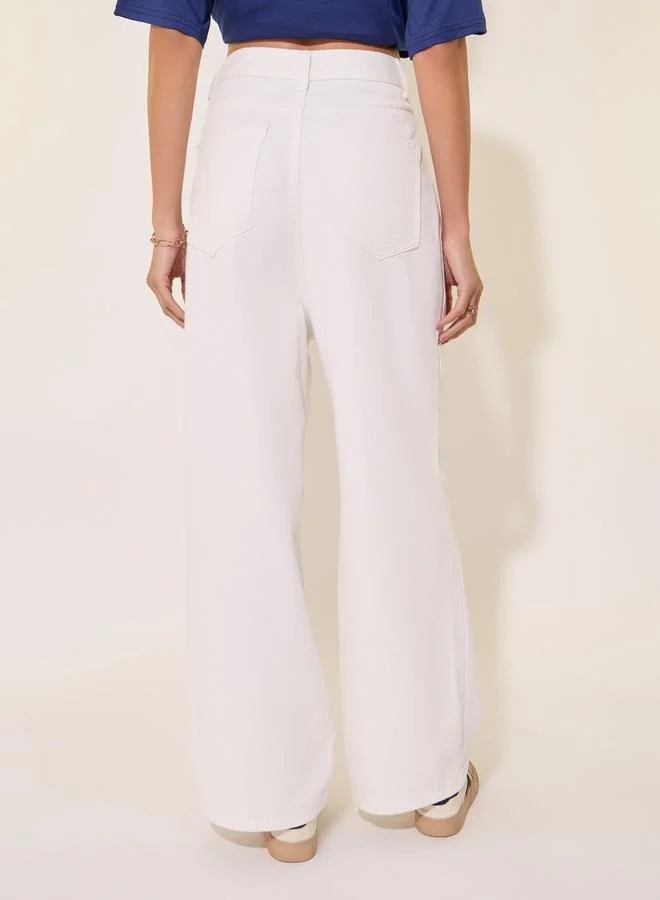 Styli Styli Solid Mid-Rise Straight Fit Jeans with Pockets