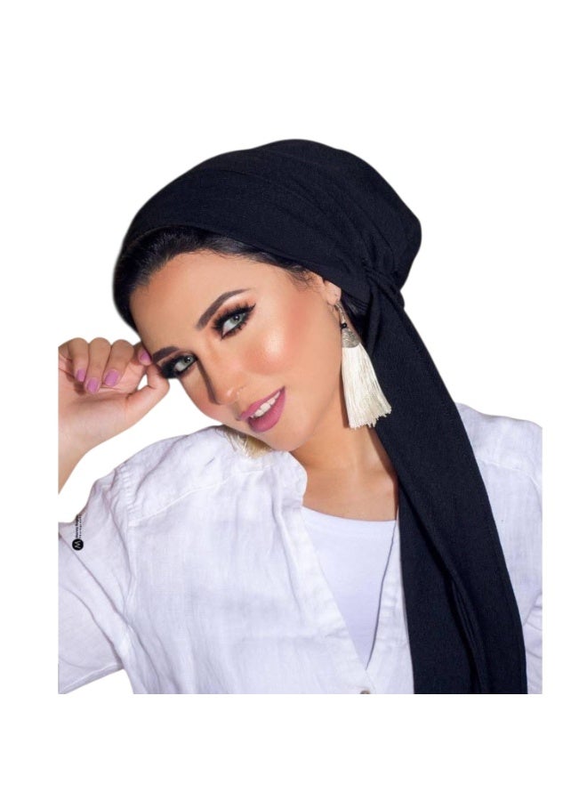 Black flat tie turban front volume back, high quality material and comfortable to wear