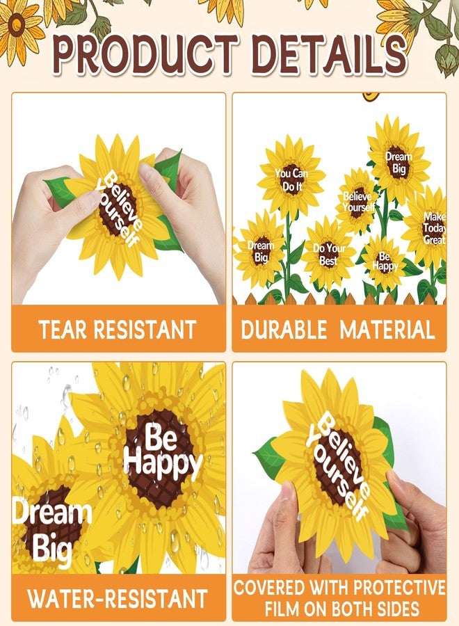 ojustbeok Spring Sunflower Bulletin Board Classroom Decoration Set Spring Sun Flower Cutouts with Motivational Sayings Butterflies Fences When We Learn We Grow Bulletin Cardboard Wall Door Office School Decor - Image 3