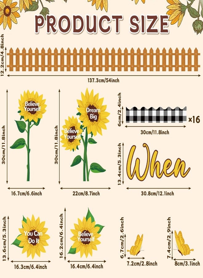 ojustbeok Spring Sunflower Bulletin Board Classroom Decoration Set Spring Sun Flower Cutouts with Motivational Sayings Butterflies Fences When We Learn We Grow Bulletin Cardboard Wall Door Office School Decor - Image 2