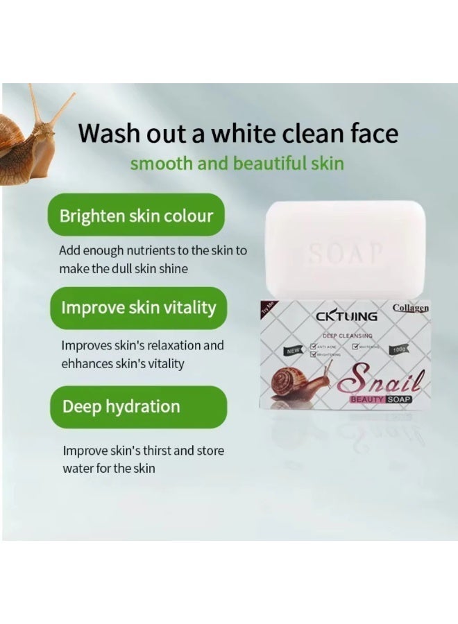 CKTUING Snail Essence Soap Bar – Collagen & Mucin Face Cleansing Soap for Wrinkle Removal, Acne Scar Treatment & Anti-Aging – Hydrating Facial Bar for Smooth, Clear Skin – 100g - Image 5