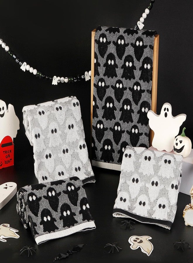 Quera 2 Pack Hand Towels Halloween Ghost Black White Bathroom Decorative Towels Set for Drying, Cleaning, Cooking, Holiday 13.7'' x 29.5'' - Image 4