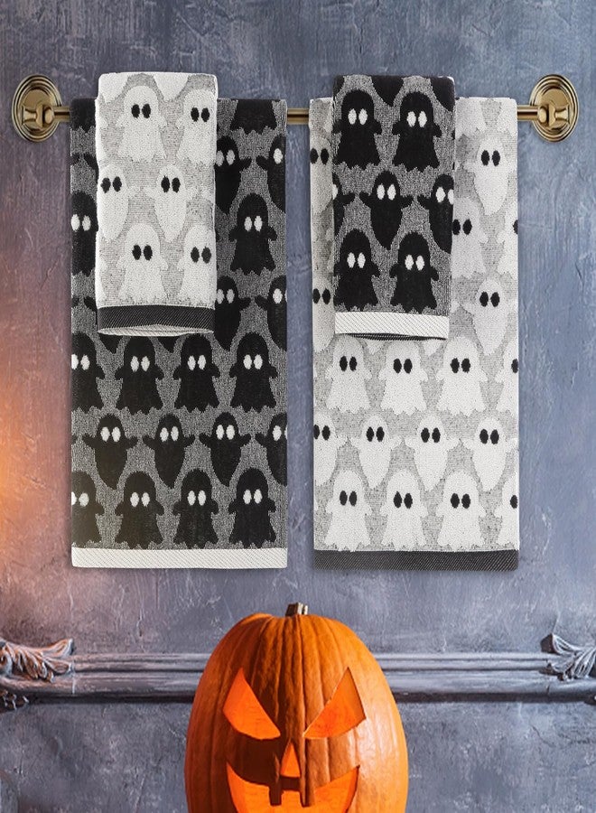 Quera 2 Pack Hand Towels Halloween Ghost Black White Bathroom Decorative Towels Set for Drying, Cleaning, Cooking, Holiday 13.7'' x 29.5'' - Image 2