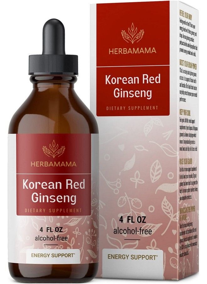HERBAMAMA - Ginseng Liquid Extract Korean Red Ginseng Drops Panax Ginseng Root Tincture Complex Vegan Supplement 4 Fl Oz - Image 1