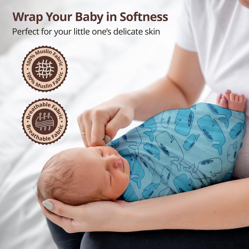 LuvLap 100% Cotton Muslin Baby Swaddle Set, Baby Towel, Size-120cm x 100cm (47"x39"), Fish Cage Print, 0-18 Month+, Printed Mulmal Muslin Swaddle Wrap for New Born, Pack of 3 - Image 2