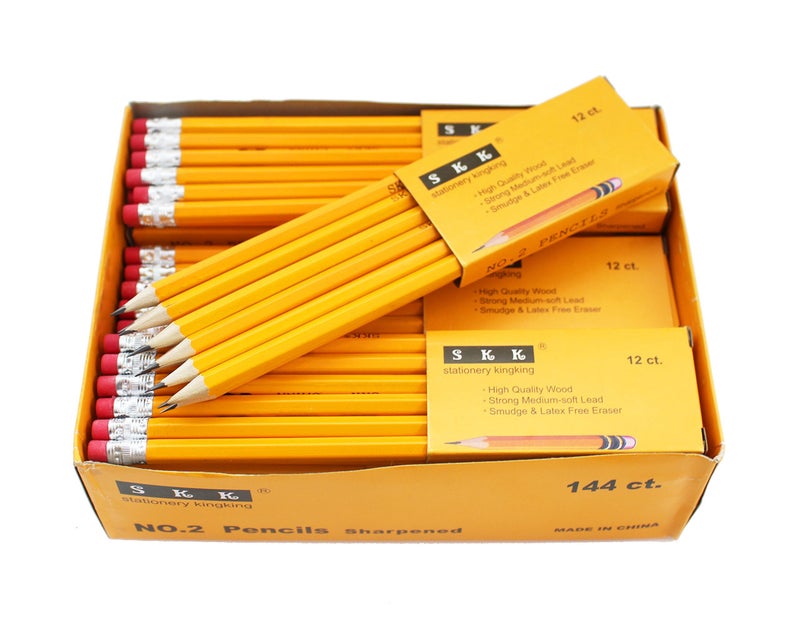 SKKSTATIONERY Presharpened pencils Pencils Sharpened with eraser top 2 HB pencil 144box