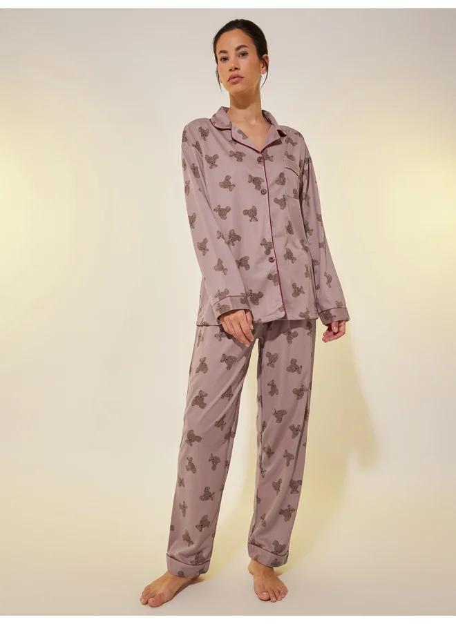 Take Two Take Two Bear Print Long Sleeve Shirt and Pyjama Set