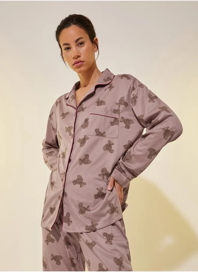 Take Two Take Two Bear Print Long Sleeve Shirt and Pyjama Set