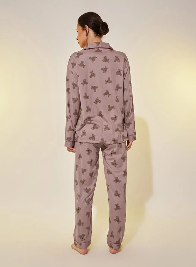 Take Two Take Two Bear Print Long Sleeve Shirt and Pyjama Set