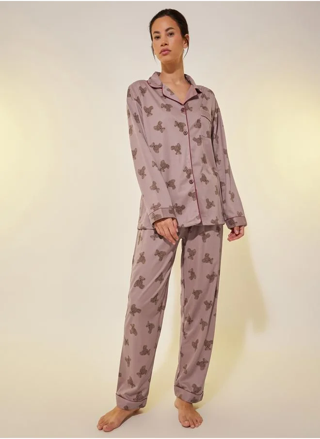 Take Two Take Two Bear Print Long Sleeve Shirt and Pyjama Set