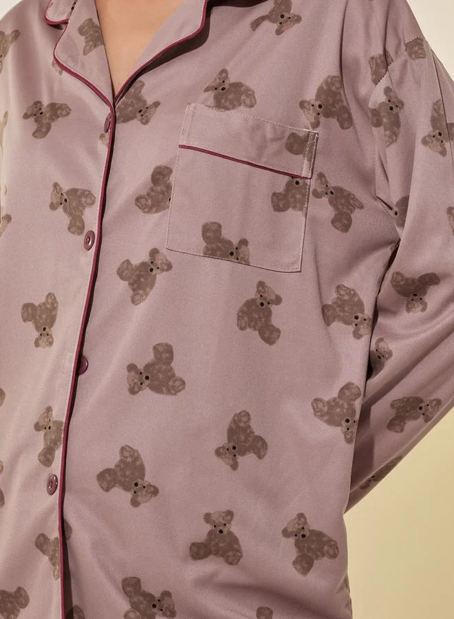 Take Two Take Two Bear Print Long Sleeve Shirt and Pyjama Set