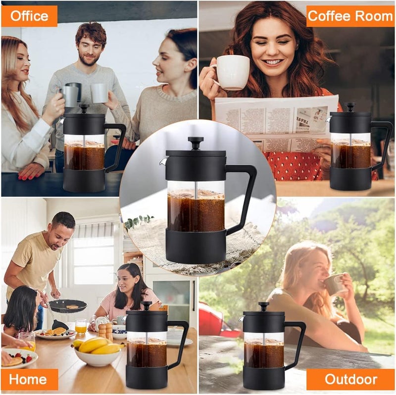 gluckluz French Press Coffee Maker,Tea Kettle 1 Liter Insulated Piston Tea Pot Cafetiere Coffee Cup with Filter Stainless Steel Borosilicate Glass Coffee Press Durable Heat Resistant（1000ML，34OZ） - Image 2