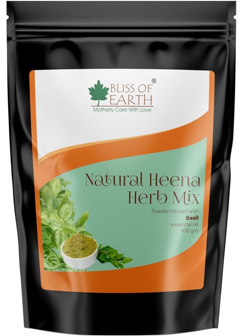BLISS OF EARTH Bliss of Earth Herbal Henna For Hair Basil Blended With Herbs Amla Neem Babul Gum and & Basil Essential Oil For Long Lasting Hair Color Hair Nourishment 100gm  - Image 1
