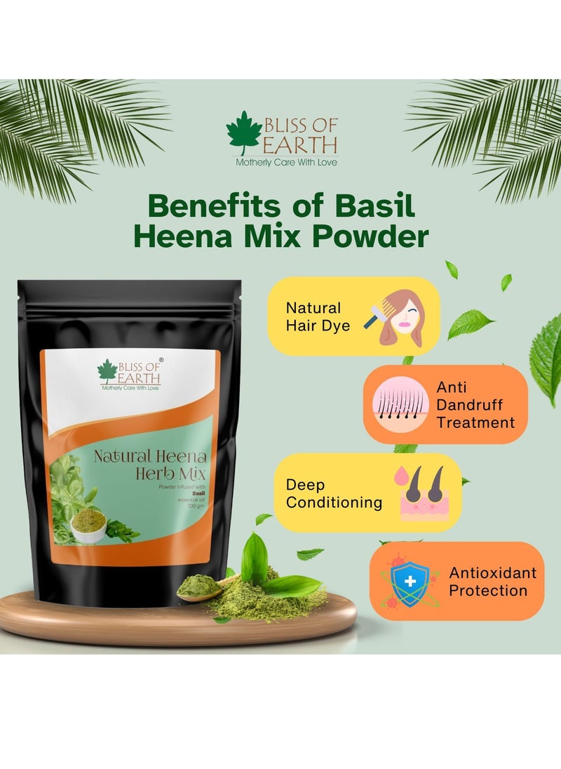 BLISS OF EARTH Bliss of Earth Herbal Henna For Hair Basil Blended With Herbs Amla Neem Babul Gum and & Basil Essential Oil For Long Lasting Hair Color Hair Nourishment 100gm  - Image 2