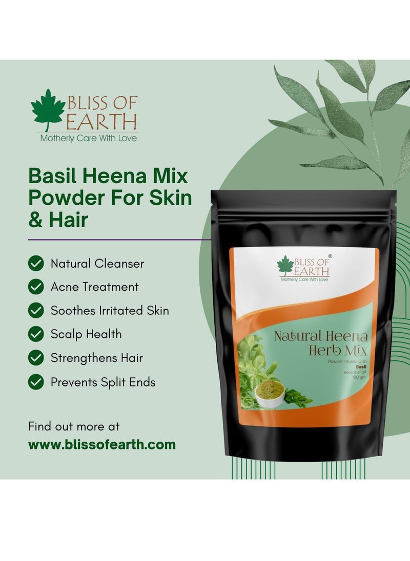 BLISS OF EARTH Bliss of Earth Herbal Henna For Hair Basil Blended With Herbs Amla Neem Babul Gum and & Basil Essential Oil For Long Lasting Hair Color Hair Nourishment 100gm  - Image 3
