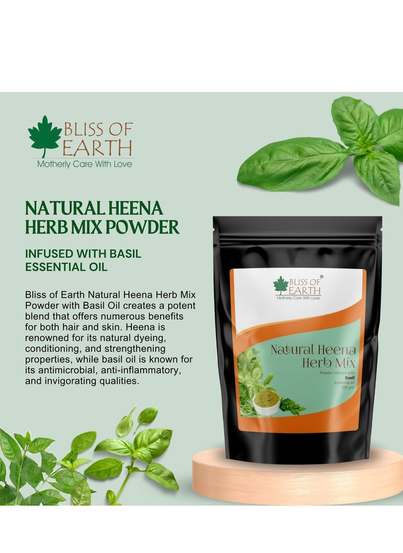 BLISS OF EARTH Bliss of Earth Herbal Henna For Hair Basil Blended With Herbs Amla Neem Babul Gum and & Basil Essential Oil For Long Lasting Hair Color Hair Nourishment 100gm  - Image 4