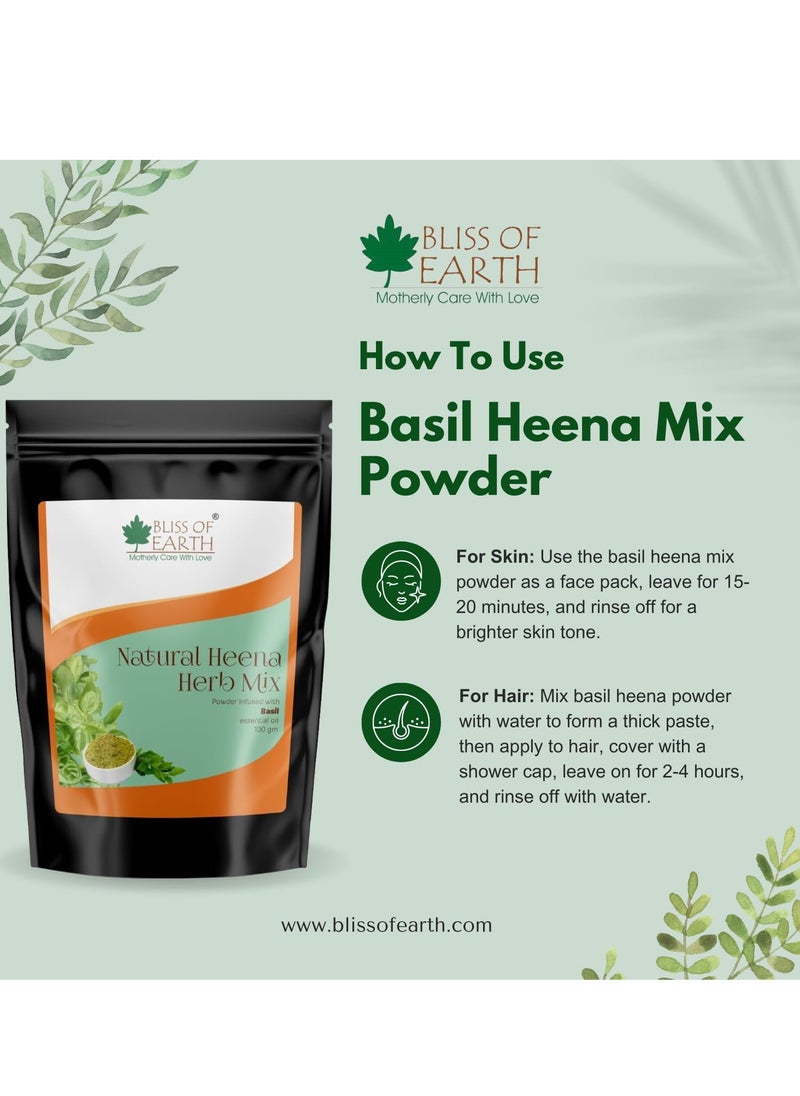 BLISS OF EARTH Bliss of Earth Herbal Henna For Hair Basil Blended With Herbs Amla Neem Babul Gum and & Basil Essential Oil For Long Lasting Hair Color Hair Nourishment 100gm  - Image 5