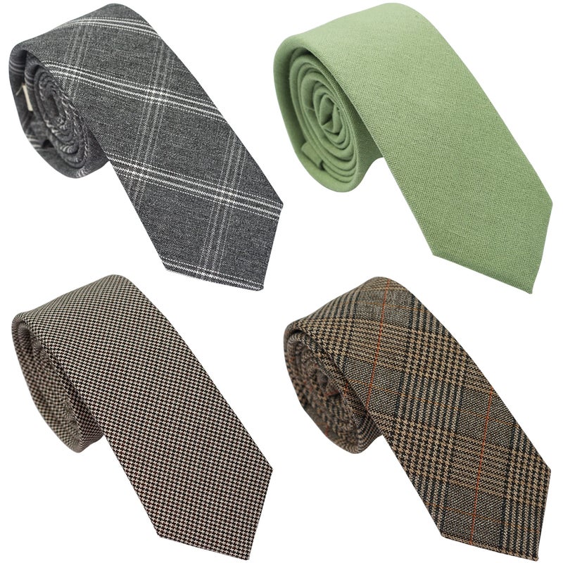 ZENXUS Cotton Skinny Tie for Men Slim Neckties 4Pack