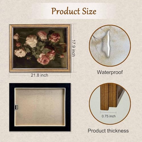 Yeechine Gold Framed Wall Art Vintage Flower Vase Painting Canvas Print Living Room Bedroom Kitchen Wall Decor flower vase 20 L x 16 W - Image 3