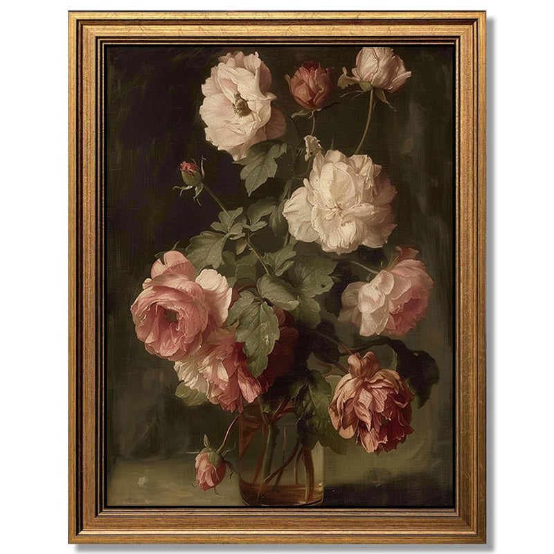Yeechine Gold Framed Wall Art Vintage Flower Vase Painting Canvas Print Living Room Bedroom Kitchen Wall Decor flower vase 20 L x 16 W - Image 2