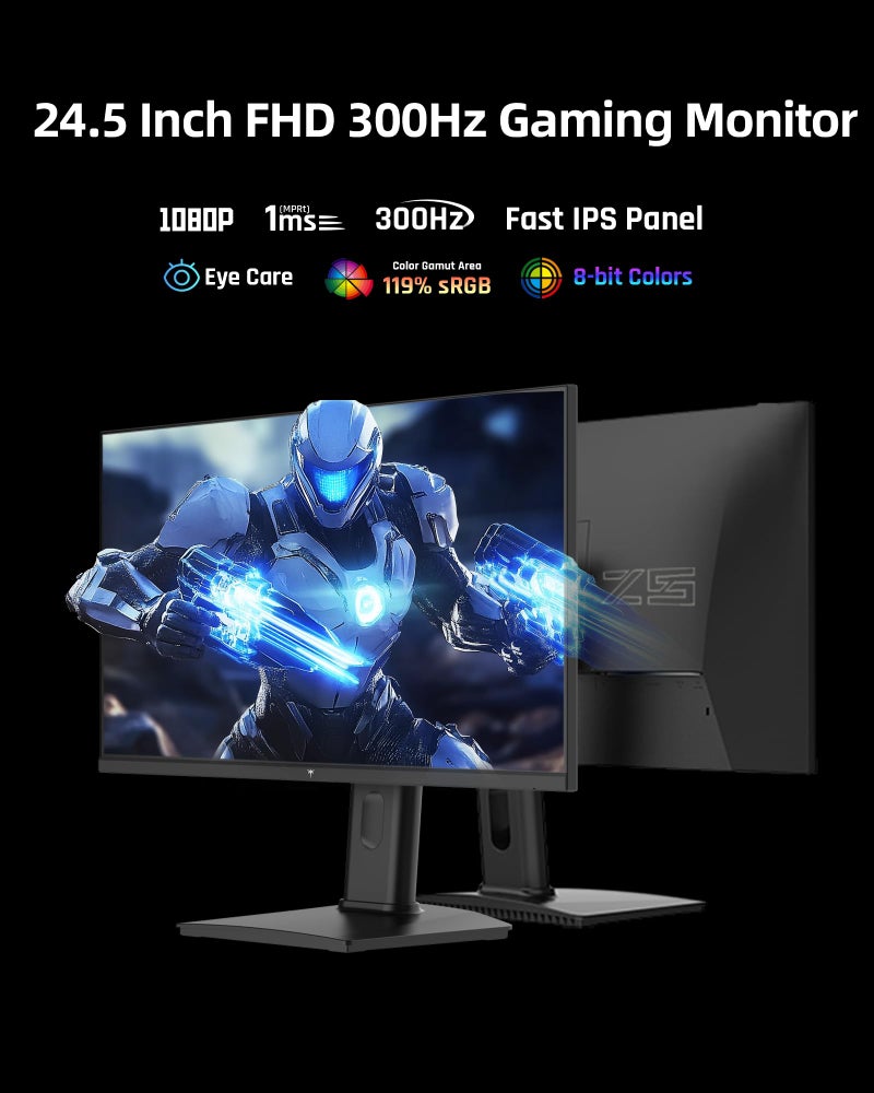 KTC 24.5 Inch 300Hz Gaming Monitor - FHD 1080P Fast IPS PC Monitor Gaming 1ms, Adaptive Sync, HDR, 240Hz Monitors Gamer with Display Port1.4x1 HDMI 2.0x2, 119% sRGB, VESA Mount, DP Cable, H25Y7 - Image 3