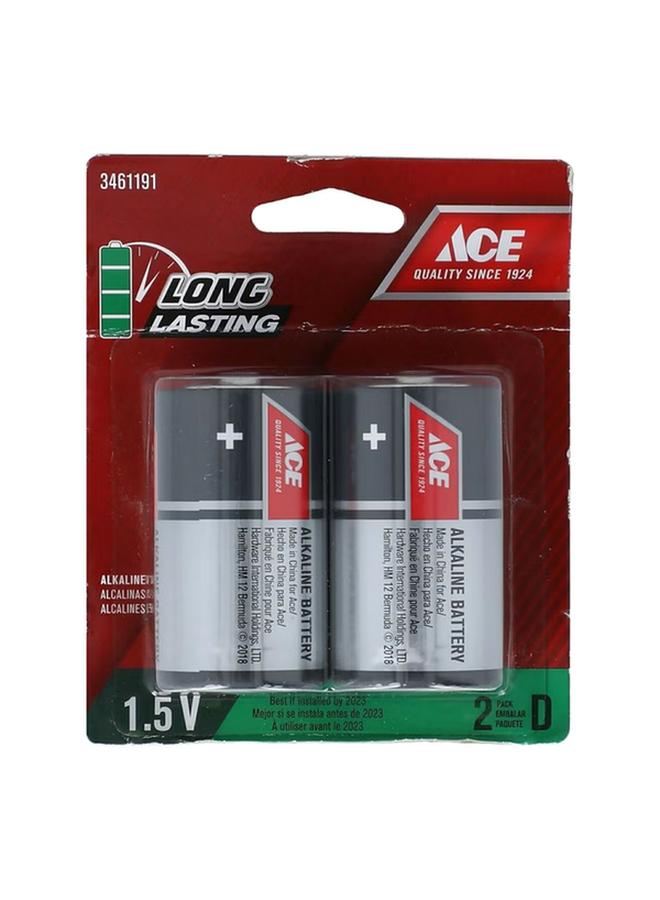 ACE 2-Piece 1.5V D Ultra Alkaline Multipurpose Durable Batteries Black and Silver 