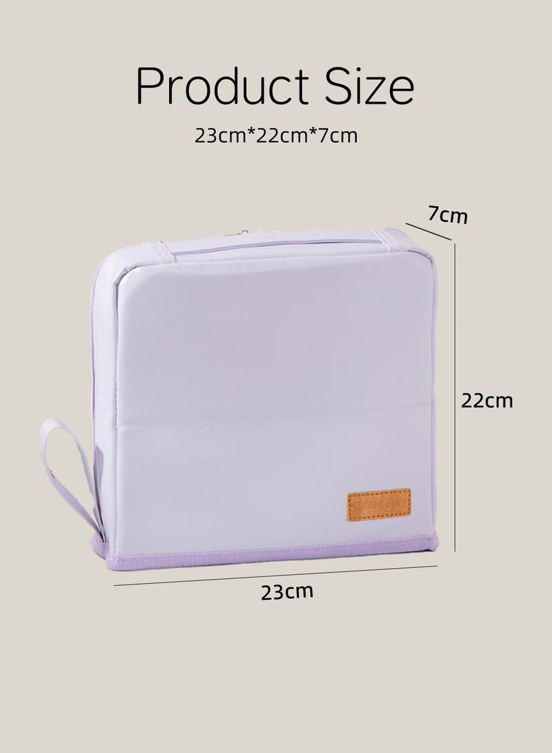 Large Travel Makeup Bag Organizer, Standing Cosmetic Organizer with Handle, Waterproof PU Vanity Case for Women, Portable Makeup Station & Toiletry Bag, Available in Cream Beige, Sky Blue & Light Purple - Image 3