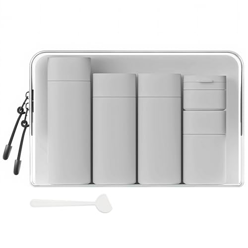 Suteng Travel Bottles for Toiletries, 5 Pack Travel Size Containers, TSA Approved Leak Proof - Silicone Toiletry Containers with Clear Bag for Shampoo, Conditioner & Lotion, Travel Essentials (Grey) - Image 1