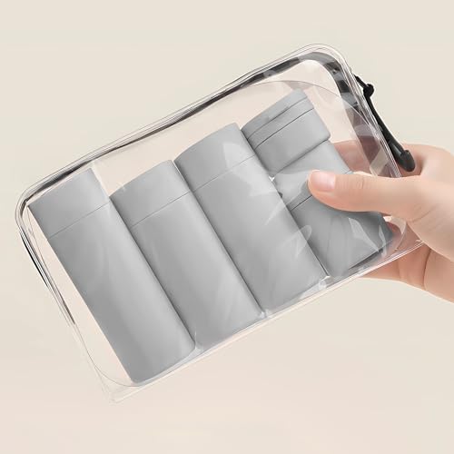 Suteng Travel Bottles for Toiletries, 5 Pack Travel Size Containers, TSA Approved Leak Proof - Silicone Toiletry Containers with Clear Bag for Shampoo, Conditioner & Lotion, Travel Essentials (Grey) - Image 4