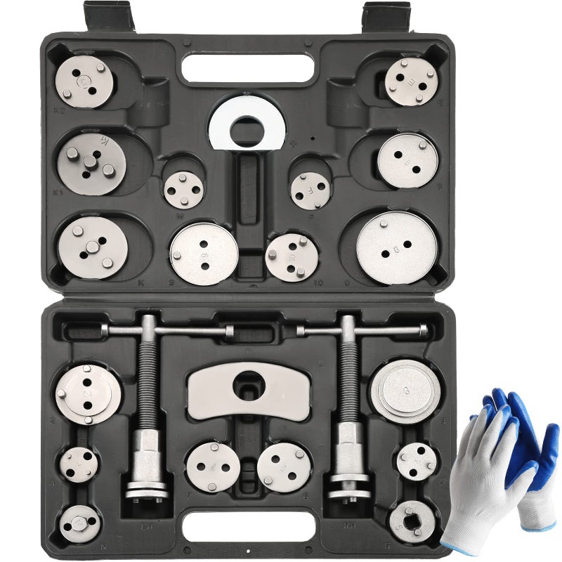 Acymner 24PCS Disc Brake Caliper Tool Kit  Heavy Duty Disc Brake Piston Caliper Compressor Rewind Tool Set for Brake Pad Replacement Reset Fits Most American European Japanese Autos Black