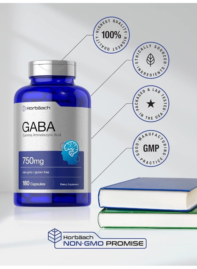 Horbaach GABA 750mg 180 Capsules | Non-GMO, Gluten Free | Gamma Aminobutyric Acid Supplement - Image 5