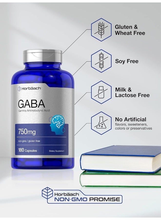 Horbaach GABA 750mg 180 Capsules | Non-GMO, Gluten Free | Gamma Aminobutyric Acid Supplement - Image 4