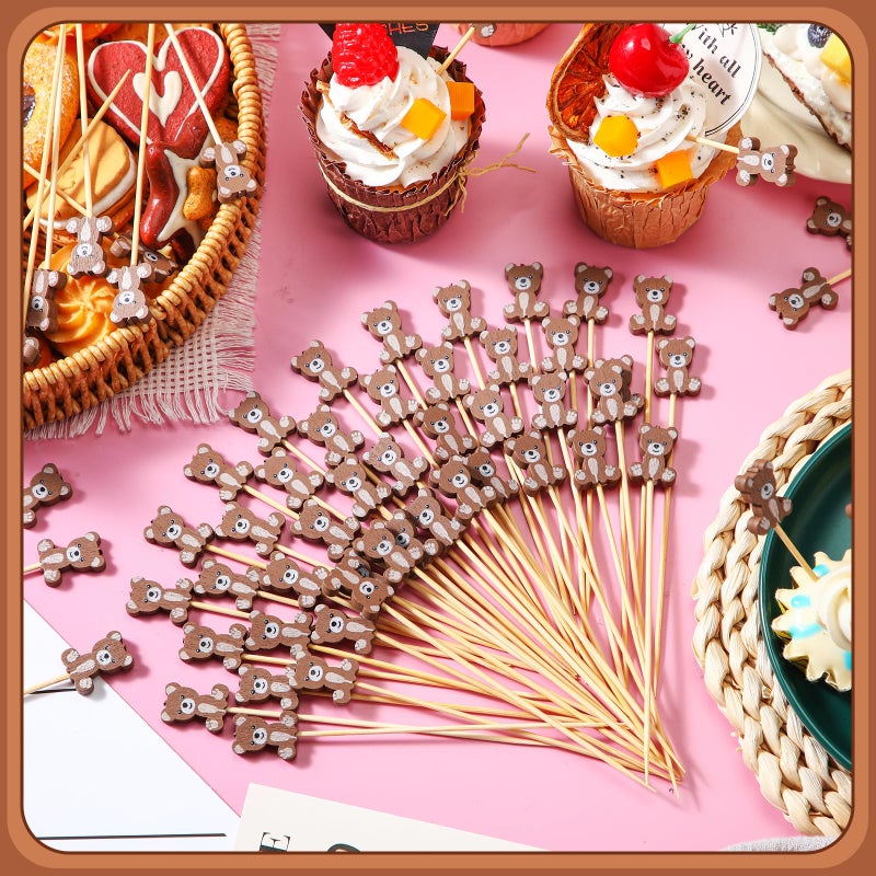 Tioncy 100 Pcs Bear Cocktail Picks 4.7 Inch Bear Cocktail Toothpicks for Appetizers Decorative Bamboo Skewers Party Decorations Fruit Food Picks for Party Supplies - Image 3
