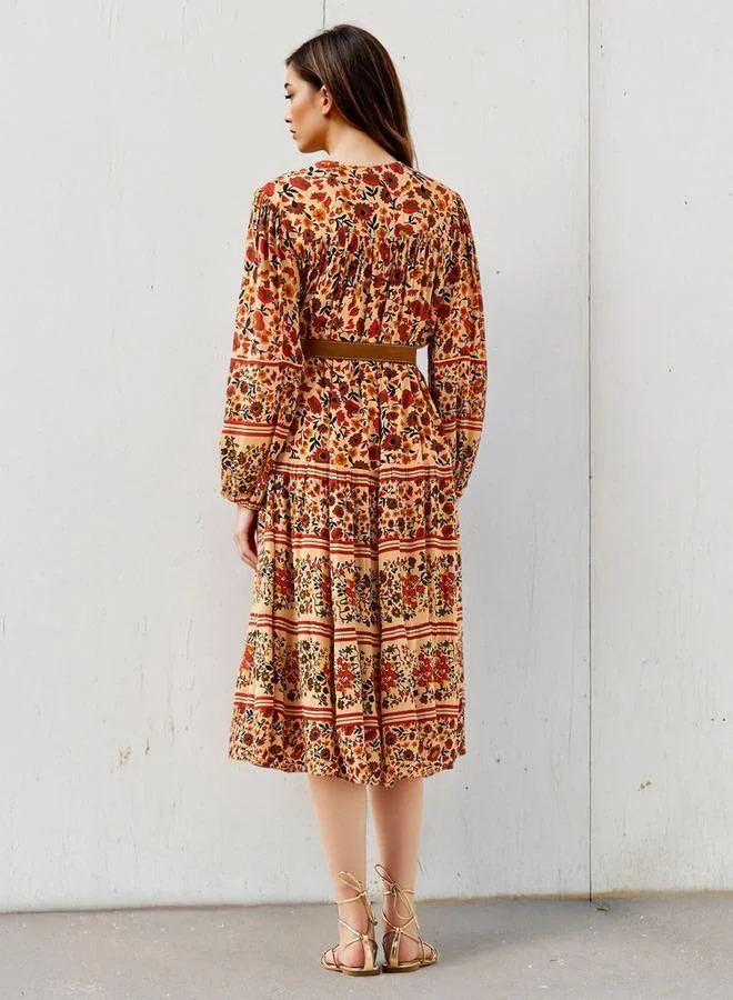 lee cooper dress for ladies Lee Cooper Bohemian Print V-neck with Belt Women gmc-size-set