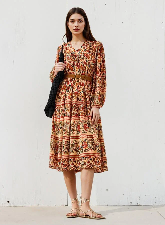 لي كوبر فستان لي كوبر بياقة على شكل حرف  وطبعة بوهيمية مع حزام