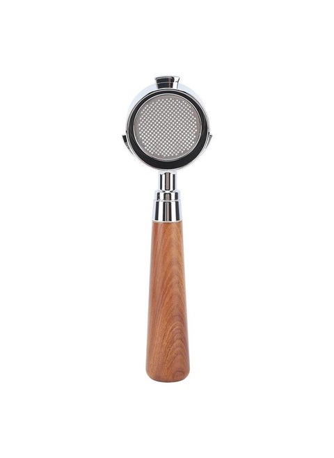 51mm Bottomless Portafilter Aluminum Alloy 3 Ears Bottomless Filter Holder Portafilter with Wooden Handle for Coffee Machine Dark Brown