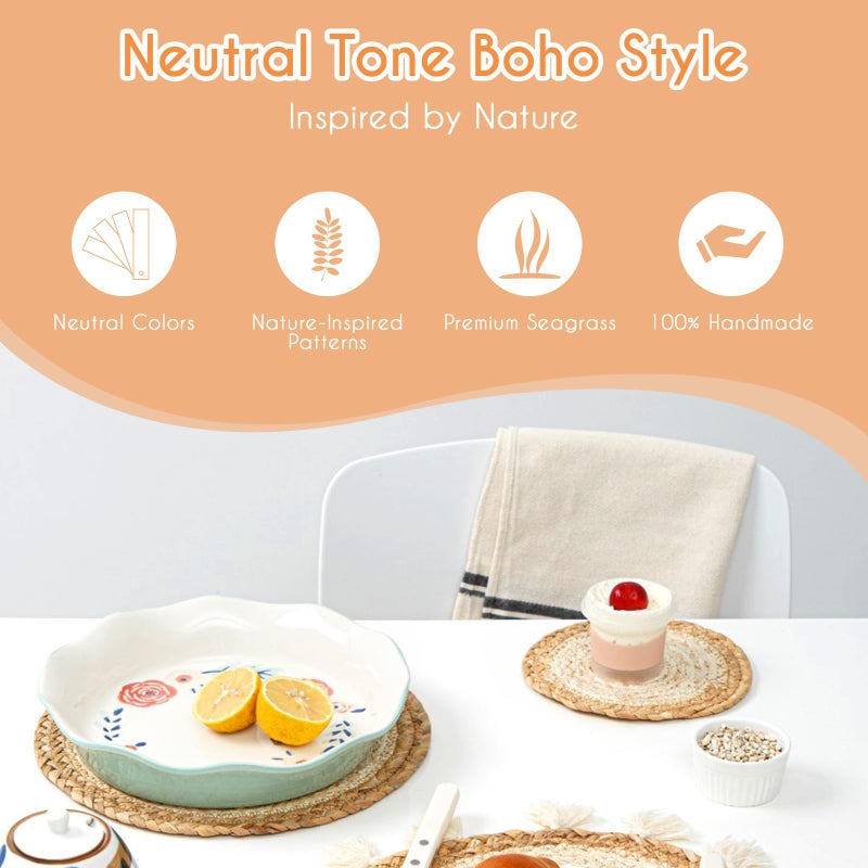 COM4SPORT 9PCS Boho Wall Baskets Set Seagrass Rattan Wicker Basket Boho Wall Decor Boho Room Decor Round Handmade Hanging Wall Basket Decor Wall Art for Farmhouse Living Room Bedroom Display Table Kitchen Home - Image 5