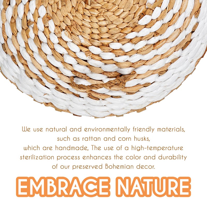 COM4SPORT 9PCS Boho Wall Baskets Set Seagrass Rattan Wicker Basket Boho Wall Decor Boho Room Decor Round Handmade Hanging Wall Basket Decor Wall Art for Farmhouse Living Room Bedroom Display Table Kitchen Home - Image 4