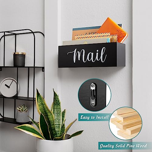 DRASTAR Mail Organizer, Mail Holder with 2 Slots, Mail Basket for Wall Table Countertop, Wood Desk Mail Organizer, Black Envelope Holder for Home Office Decor - Image 3