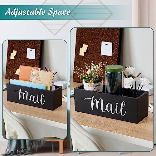DRASTAR Mail Organizer, Mail Holder with 2 Slots, Mail Basket for Wall Table Countertop, Wood Desk Mail Organizer, Black Envelope Holder for Home Office Decor - Image 5